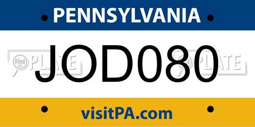 JOD080 Pennsylvania License Plate