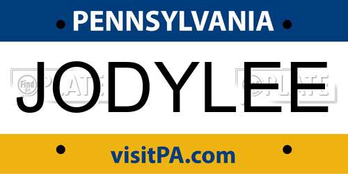 JODYLEE Pennsylvania License Plate
