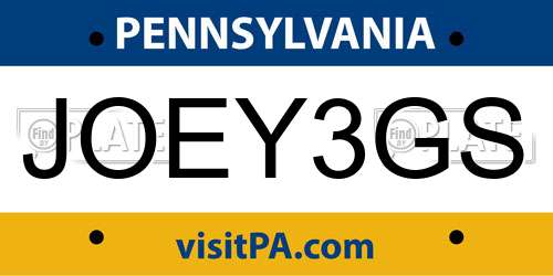 JOEY3GS Pennsylvania License Plate