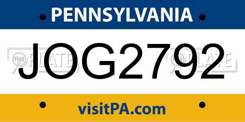JOG2792 Pennsylvania License Plate