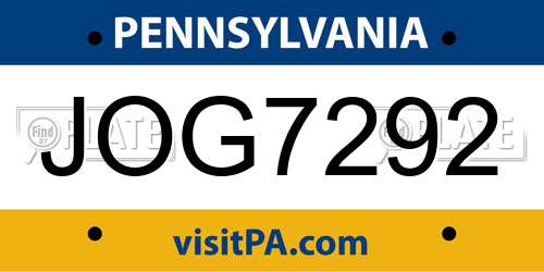 JOG7292 Pennsylvania License Plate