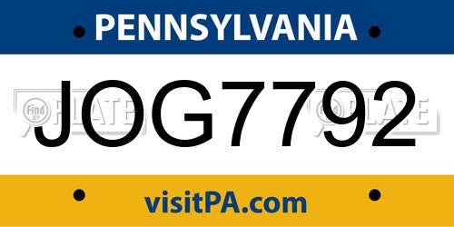 JOG7792 Pennsylvania License Plate
