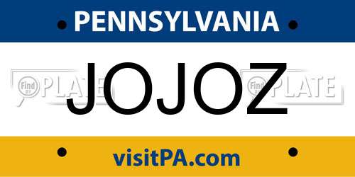 JOJOZ Pennsylvania License Plate