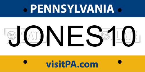 JONES10 Pennsylvania License Plate