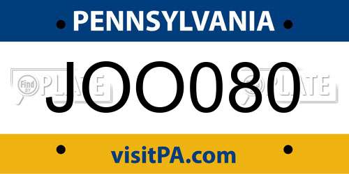 JOO080 Pennsylvania License Plate