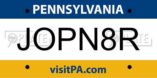 JOPN8R Pennsylvania License Plate