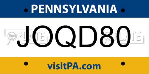 JOQD80 Pennsylvania License Plate