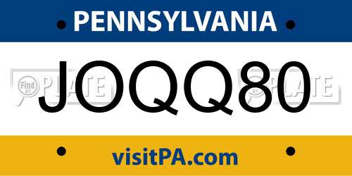 JOQQ80 Pennsylvania License Plate