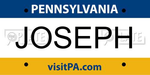 JOSEPH Pennsylvania License Plate