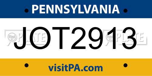 JOT2913 Pennsylvania License Plate