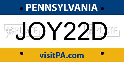 JOY22D Pennsylvania License Plate