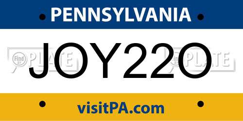 JOY22O Pennsylvania License Plate