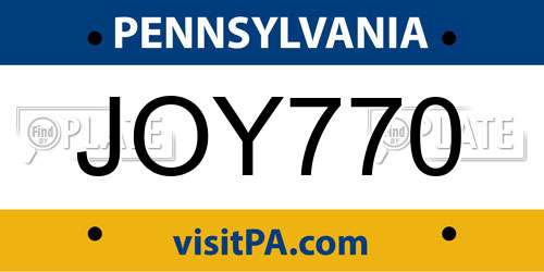 JOY770 Pennsylvania License Plate