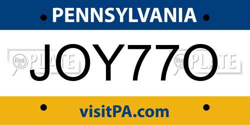 JOY77O Pennsylvania License Plate
