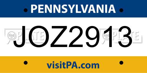 JOZ2913 Pennsylvania License Plate