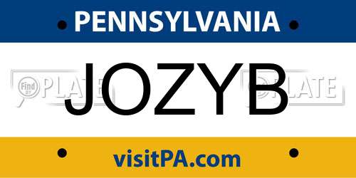 JOZYB Pennsylvania License Plate