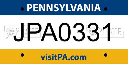 JPA0331 Pennsylvania License Plate