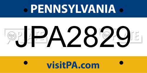 JPA2829 Pennsylvania License Plate