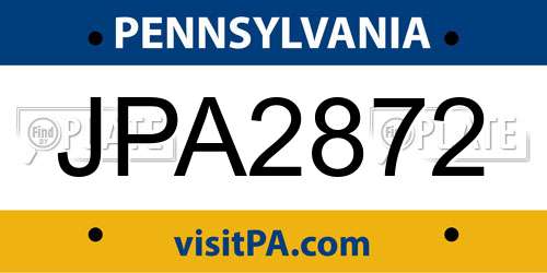 JPA2872 Pennsylvania License Plate