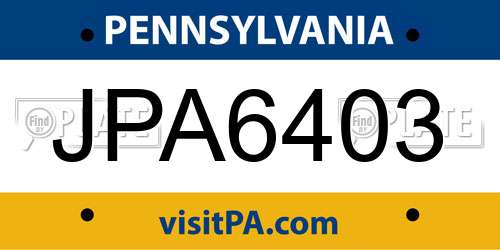 JPA6403 Pennsylvania License Plate
