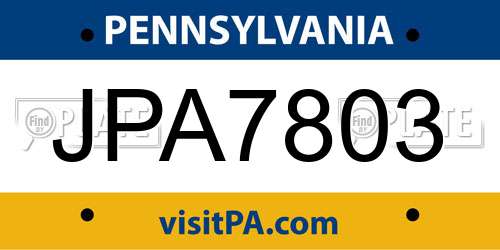 JPA7803 Pennsylvania License Plate