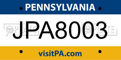 JPA8003 Pennsylvania License Plate