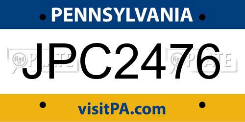 JPC2476 Pennsylvania License Plate