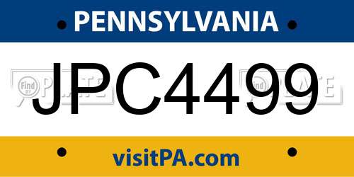 JPC4499 Pennsylvania License Plate