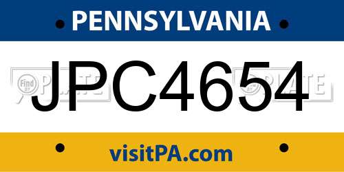 JPC4654 Pennsylvania License Plate