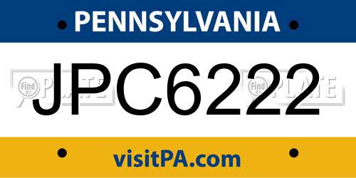 JPC6222 Pennsylvania License Plate