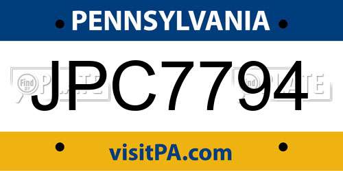 JPC7794 Pennsylvania License Plate