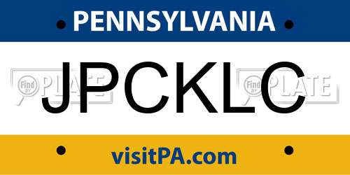 JPCKLC Pennsylvania License Plate
