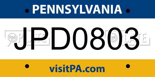 JPD0803 Pennsylvania License Plate