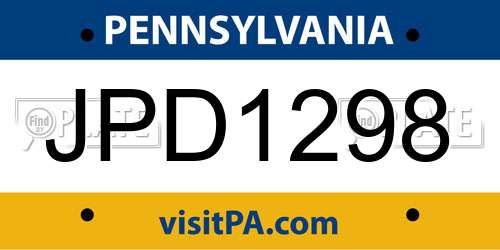 JPD1298 Pennsylvania License Plate