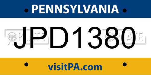 JPD1380 Pennsylvania License Plate