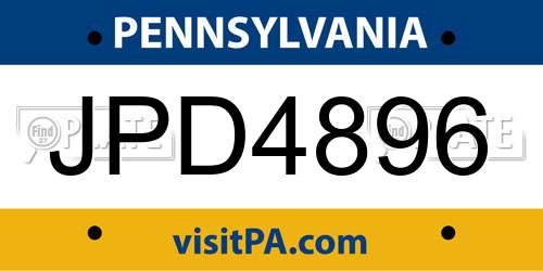 JPD4896 Pennsylvania License Plate
