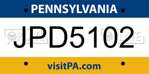 JPD5102 Pennsylvania License Plate