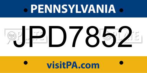 JPD7852 Pennsylvania License Plate