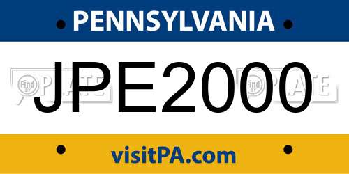 JPE2000 Pennsylvania License Plate