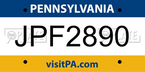JPF2890 Pennsylvania License Plate