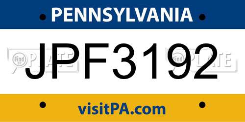 JPF3192 Pennsylvania License Plate