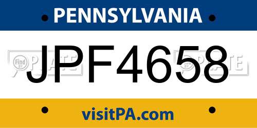 JPF4658 Pennsylvania License Plate
