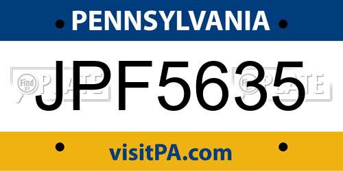 JPF5635 Pennsylvania License Plate