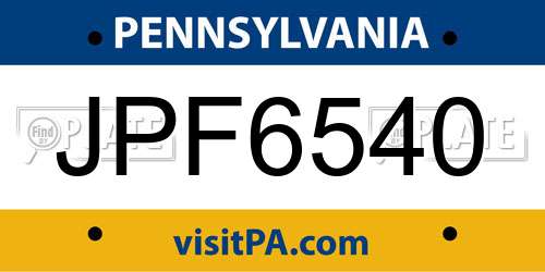 JPF6540 Pennsylvania License Plate