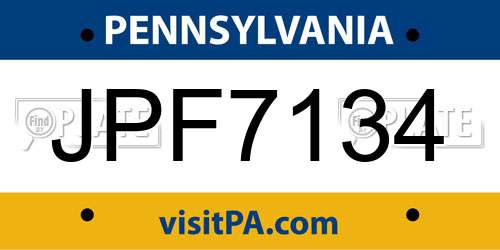 JPF7134 Pennsylvania License Plate