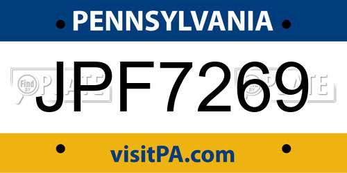 JPF7269 Pennsylvania License Plate