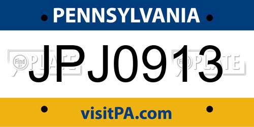 JPJ0913 Pennsylvania License Plate