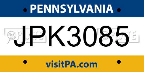 JPK3085 Pennsylvania License Plate