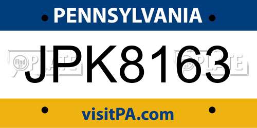 JPK8163 Pennsylvania License Plate