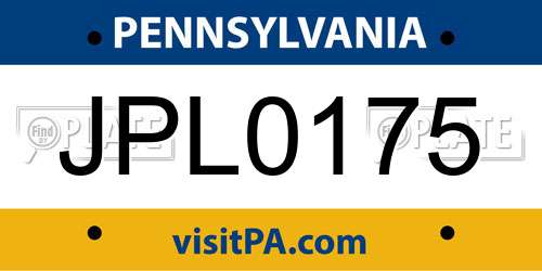 JPL0175 Pennsylvania License Plate